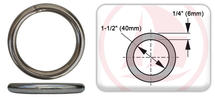 Argolla redonda de acero inoxidable Diámetro 40mm - Espesor 6mm