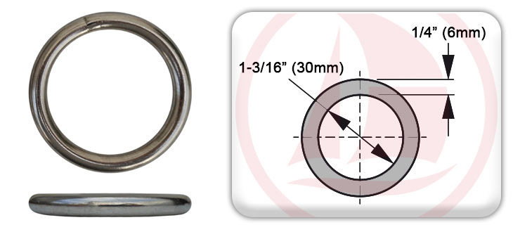 Argolla redonda de acero inoxidable Diámetro 30mm - Espesor 6mm