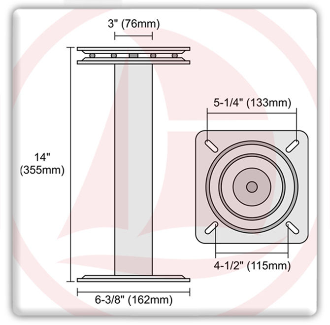 Base pedestal fijo para butaca con giratorio 360º - Altura 355mm (14