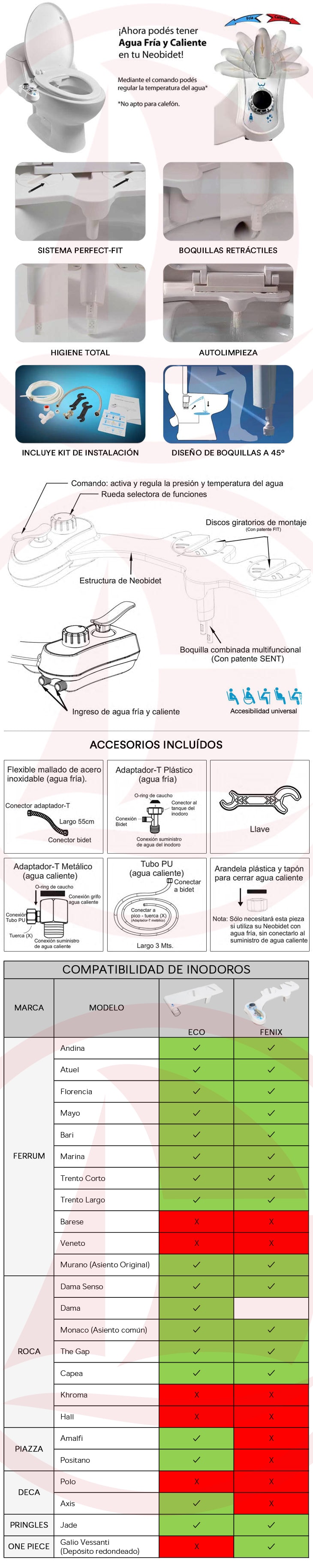 Neobidet Fenix de agua fría y caliente, boquillas retráctiles y kit de instalación incluido