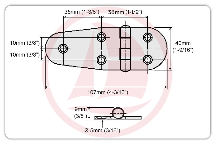 Bisagra de inoxidable 40x107mm (5 Tornillos)