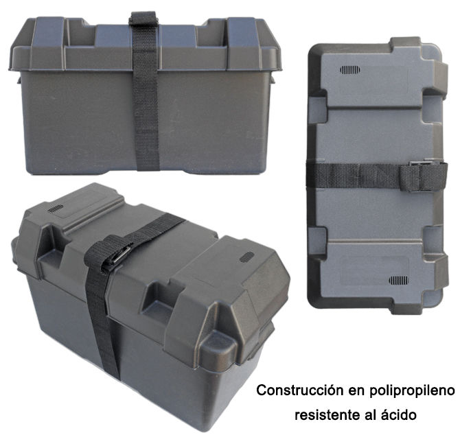 Caja porta batería plástica con tapa y linga hasta 125amp