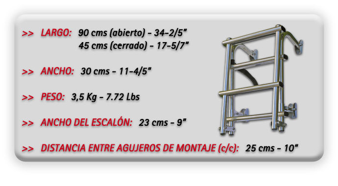 Escalera plegable sobre cubierta de acero inoxidable - 4 escalones - Ancho 30cms