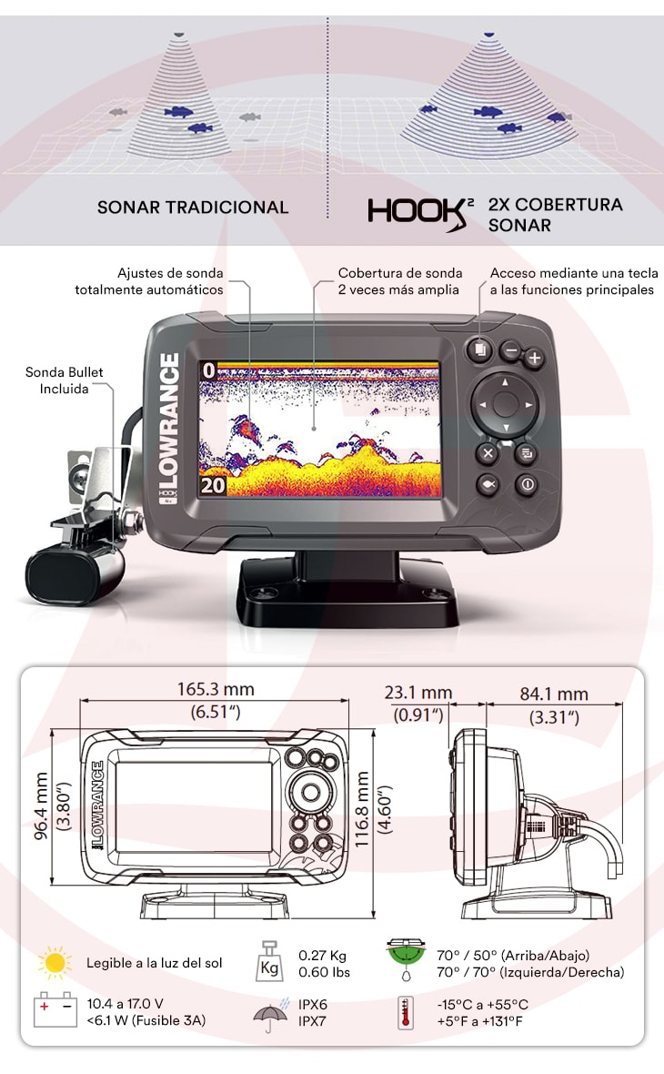 Ecosonda Fishfinder Lowrance Hook2 4X Color - GPS y Detector de peces