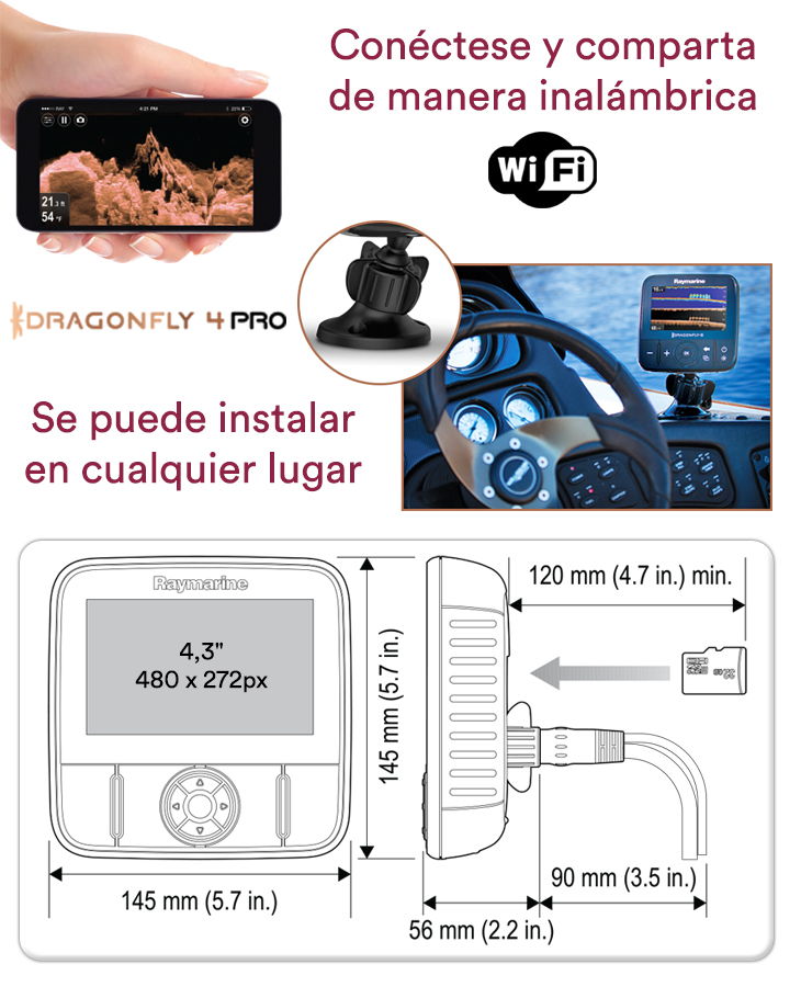 Ecosonda Fishfinder Raymarine Dragonfly 4PRO plotter GPS c/ carta y sensor