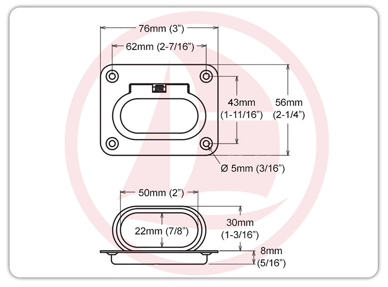 Levantapiso de acero inoxidable para embutir con resorte (76x56mm)