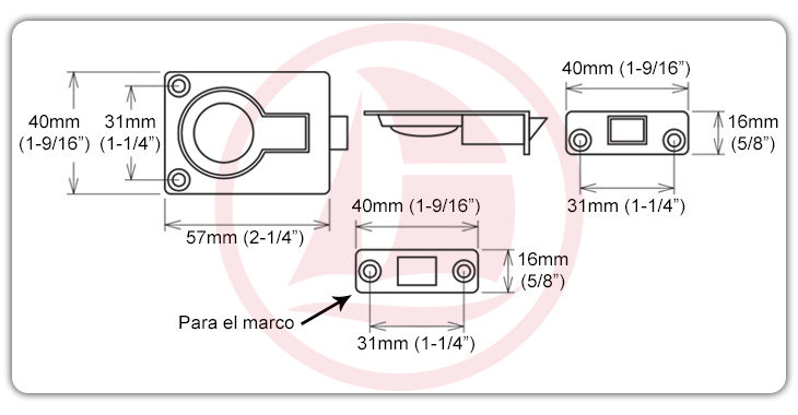 Levantapiso de acero inoxidable con pestillo, para embutir (57mm x 40mm)