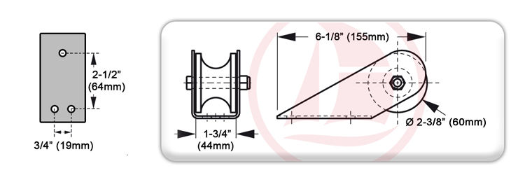 Rodillo de proa fijo de acero inoxidable (155mm x 51mm) - Corto