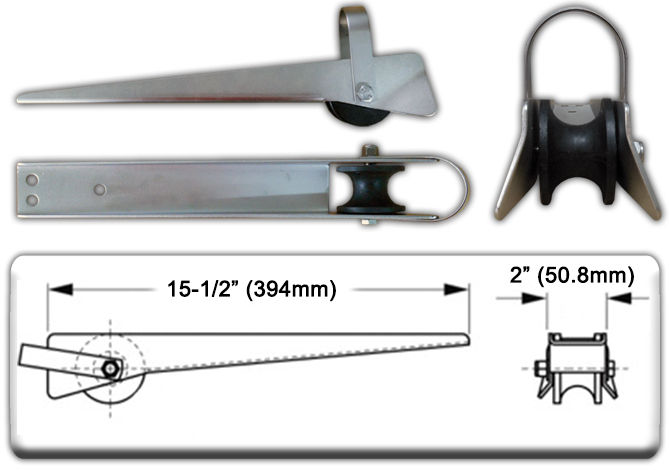 Rodillo de proa fijo de acero inoxidable (390mm x 75mm) - Largo