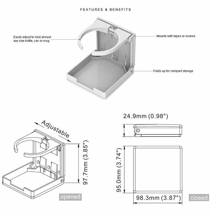Soporte de plástico negro plegable y extensible con aro abierto