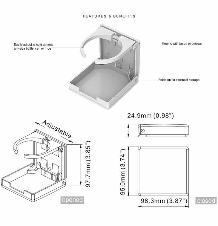 Soporte de plástico blanco plegable y extensible con aro abierto