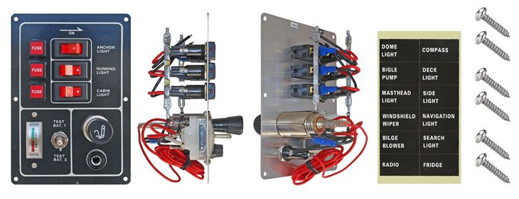 Tablero de aluminio con 3 llaves,  encendedor y voltímetro - 12V