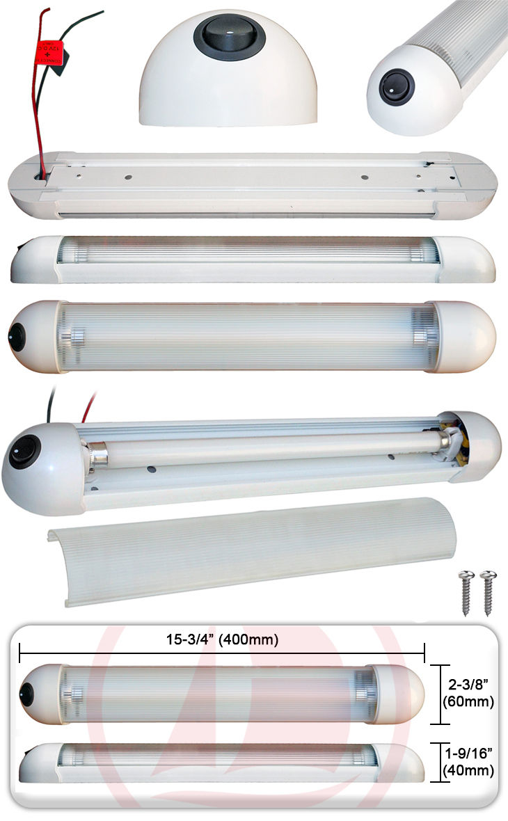 Luz de tubo fluorescente simple con una tecla ON/OFF - 12V - 8W